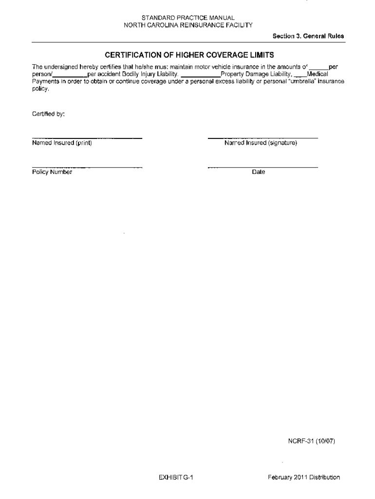  NCRF 31 Certification of Higher Coverage Limits NCRB Org 2011-2024