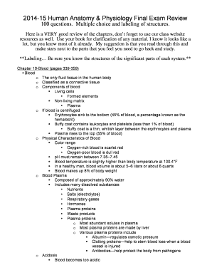 Anatomy and Physiology Final Exam Cheat Sheet  Form