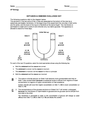 Diffusion and Osmosis Problems Answer Key PDF  Form