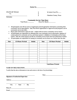 Juvenile Community Service Form Chambers County