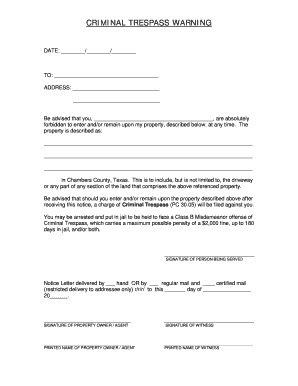 Texas Criminal Trespass Warning Form