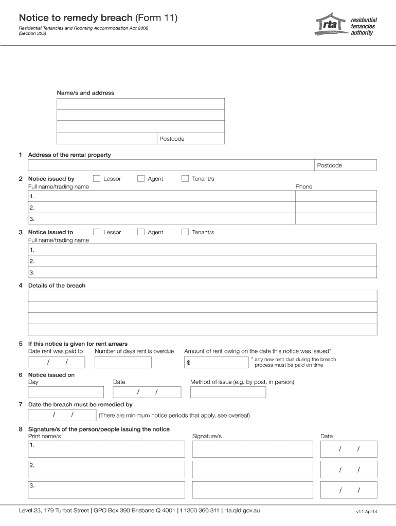 Notice to Remedy Breach Form 11