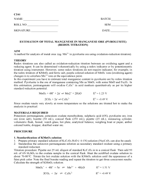 Estimation of Mno2 in Pyrolusite Viva Questions  Form