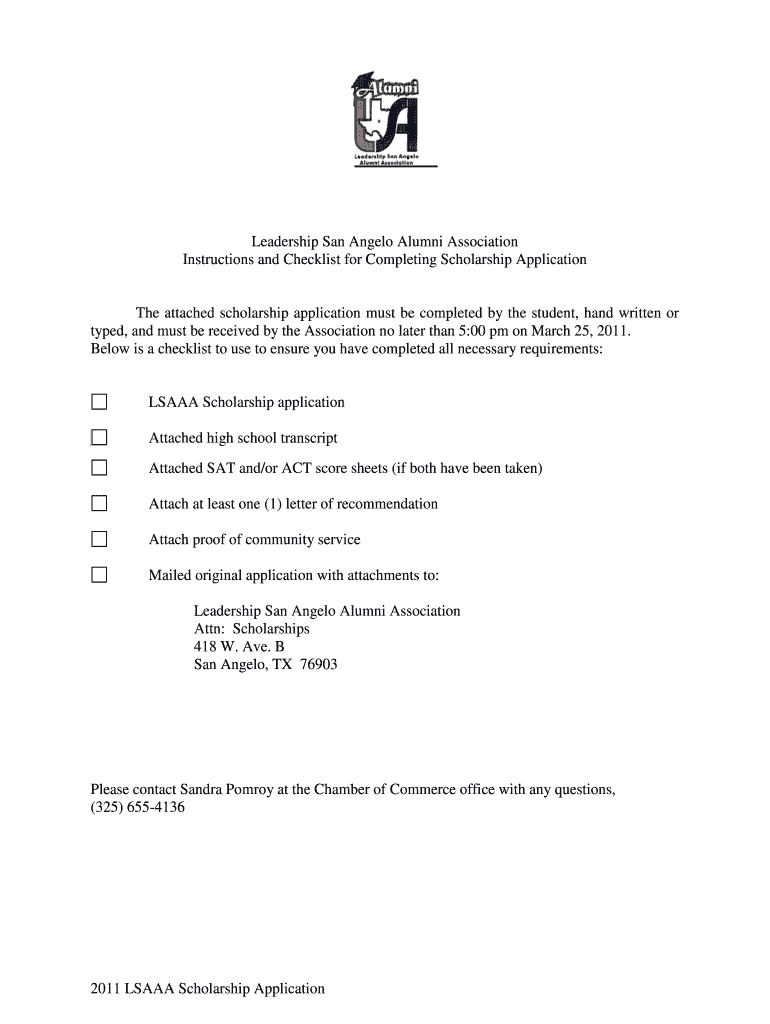  below is a Checklist to Use to Ensure You Have Completed All Necessary Requirements LSAAA Scholarship Application Attached High  2011