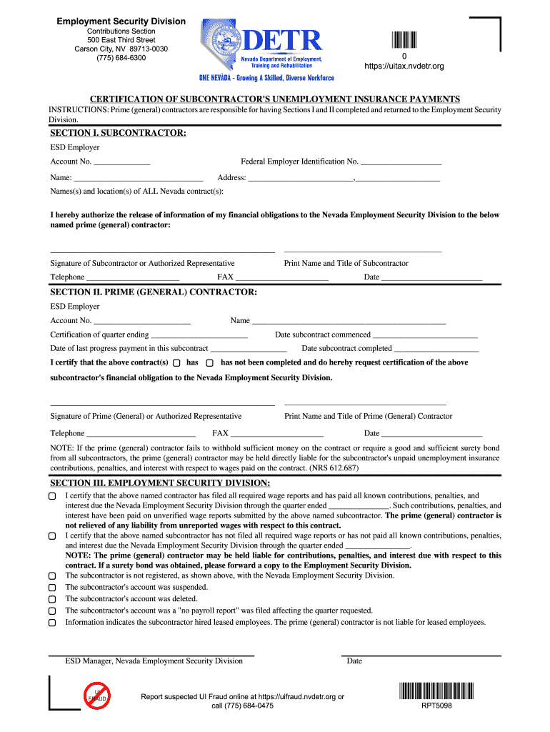 Nevada Unemployment Form Rpt3795