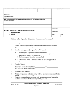 Report and Petition for Dispensing with AccountBond Los Angeles  Form