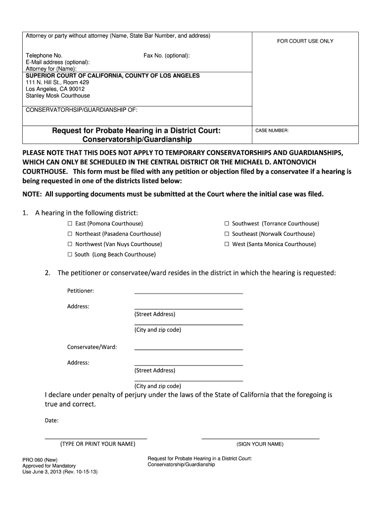  Request for Probate Hearing in a District Court Conservatorship 2013-2024