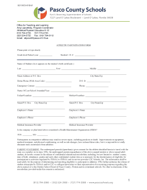Pasco County Athletic Participation Form