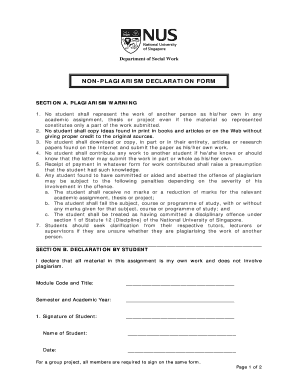 Nus Non Plagiarism Declaration Form