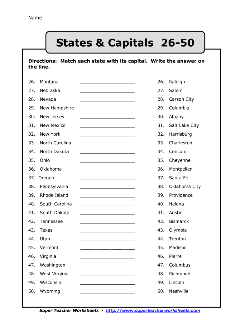 States and Capitals  Form