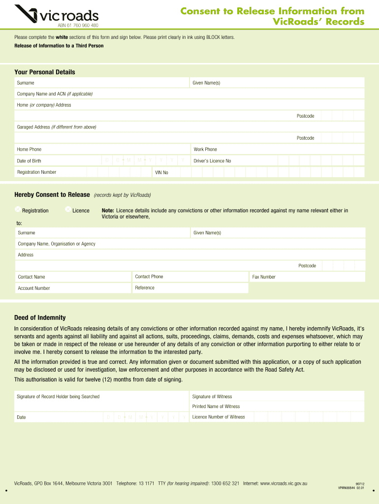  Consent to Release Information from VicRoads Records 2001-2024