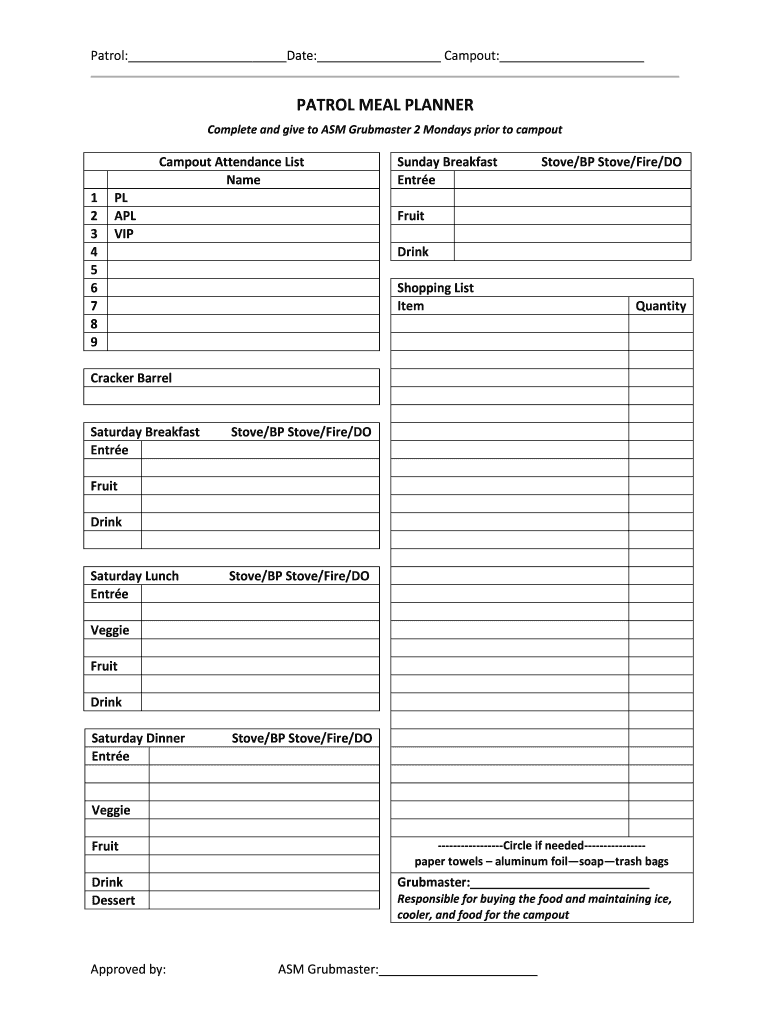 Printable Meal Plan Template  Form