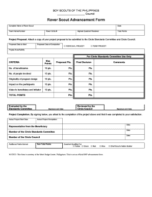 Boy Scout Advancement Form