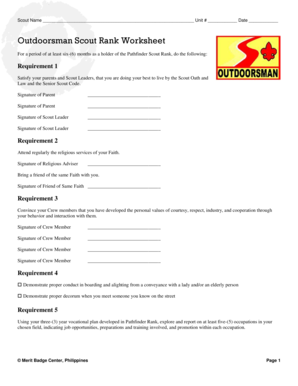 Outdoorsman Scout Rank Worksheet  Form