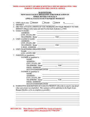 Eagle Scout Biography Sample  Form