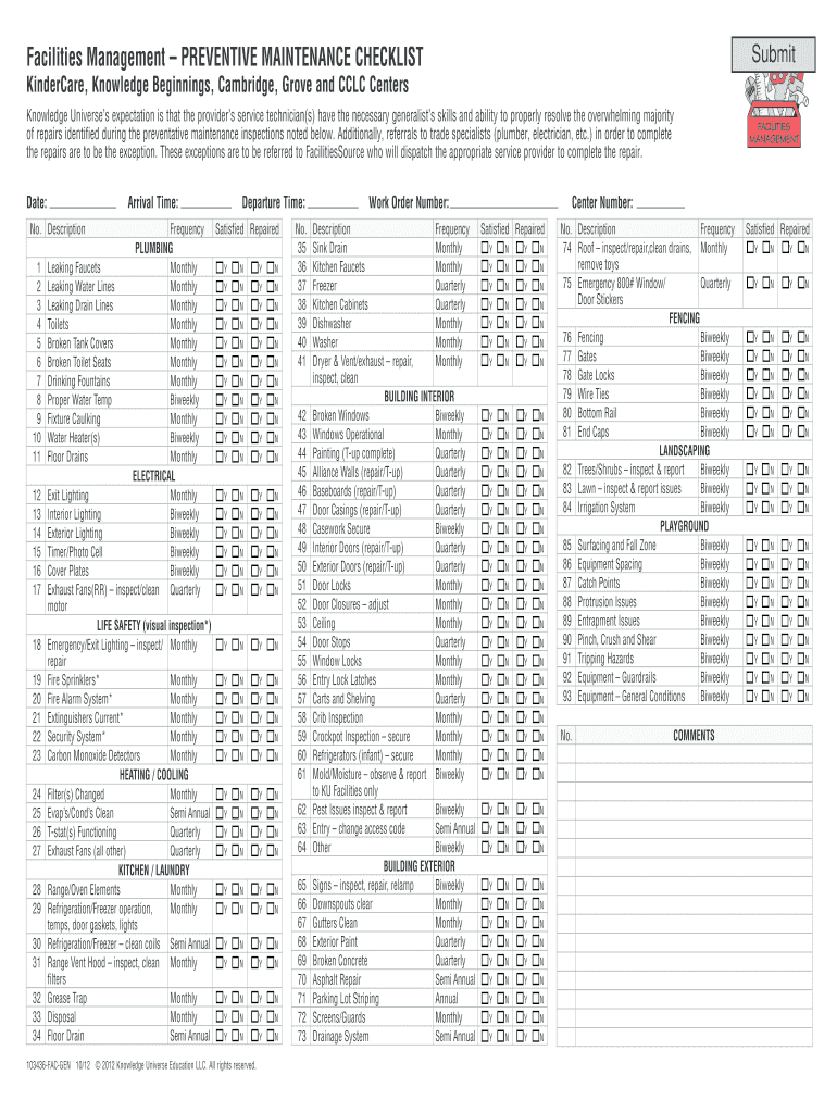 Preventive Maintenance Checklist PDF  Form