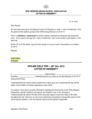 School Trip Letter to Parents Template  Form