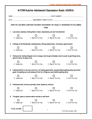 Kutcher Adolescent Depression Scale  Form