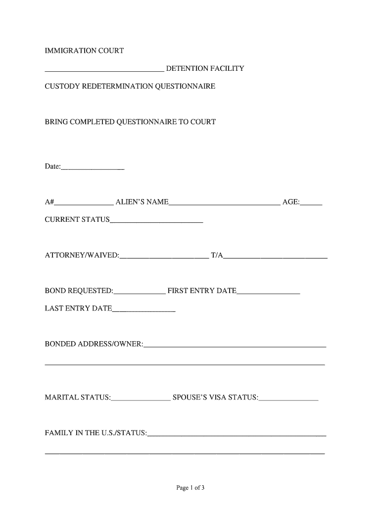 Eoir Bond Worksheet  Form