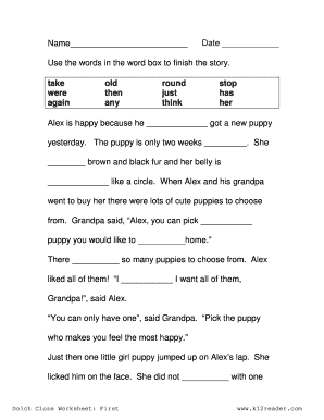 Cloze Worksheets PDF  Form