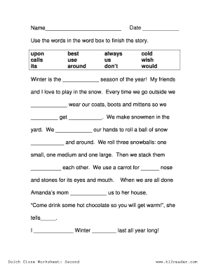 Cloze Worksheets PDF  Form