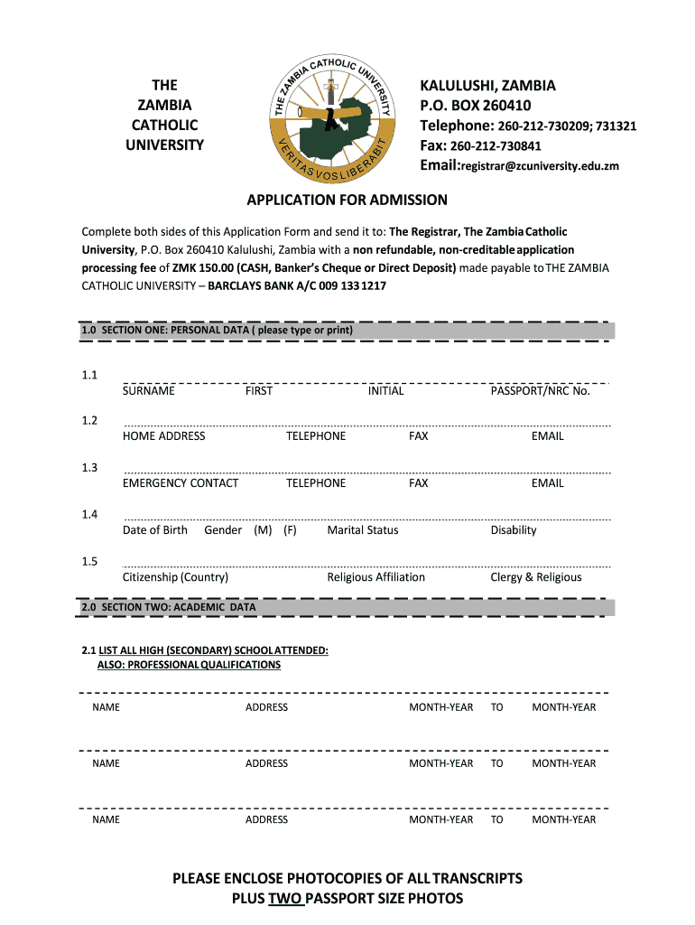 Zambia Catholic University  Form