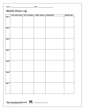 Weekly Sleep Log  Form