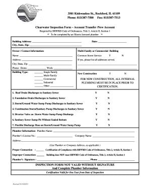 Rockford Il Clearwater Inspection Form