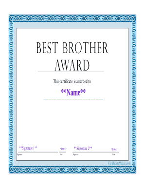 Best Brother Certificate Editable  Form