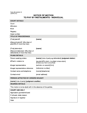 Notice of Motion to Pay by Instalments Form 46