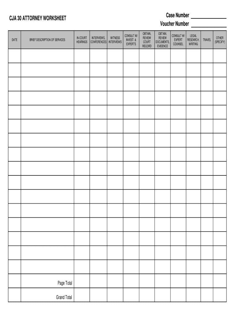 CJA 30 ATTORNEY WORKSHEET Case Number Voucher Number Ilnd Uscourts  Form