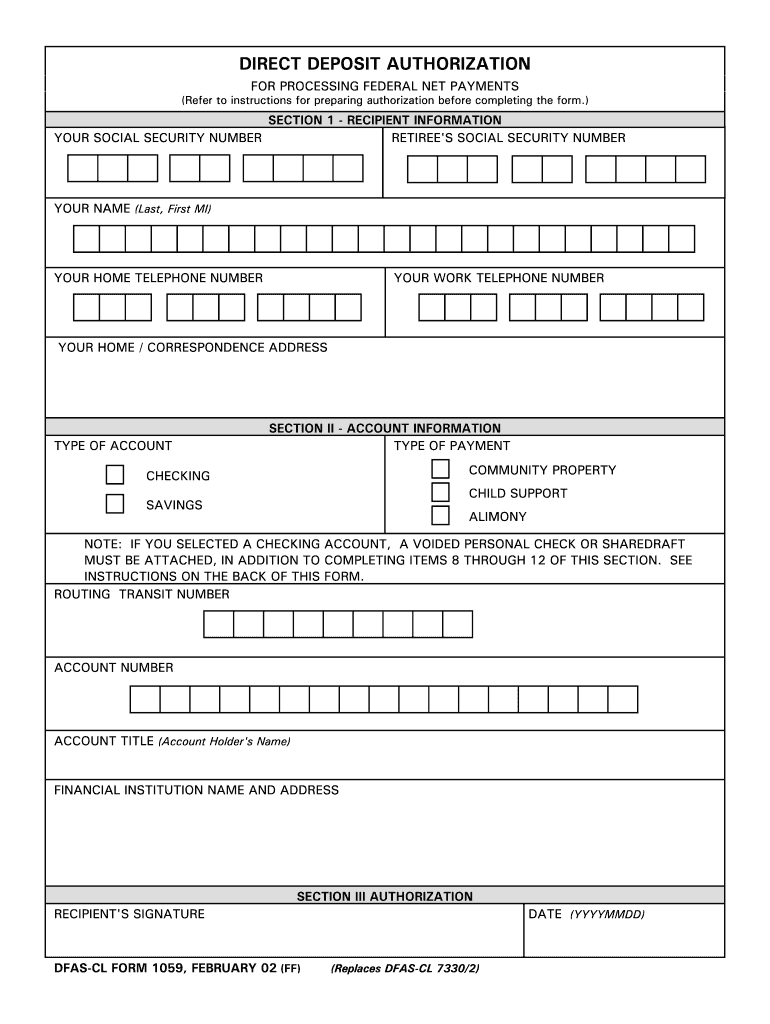 Direct Deposit Form DFAS Home