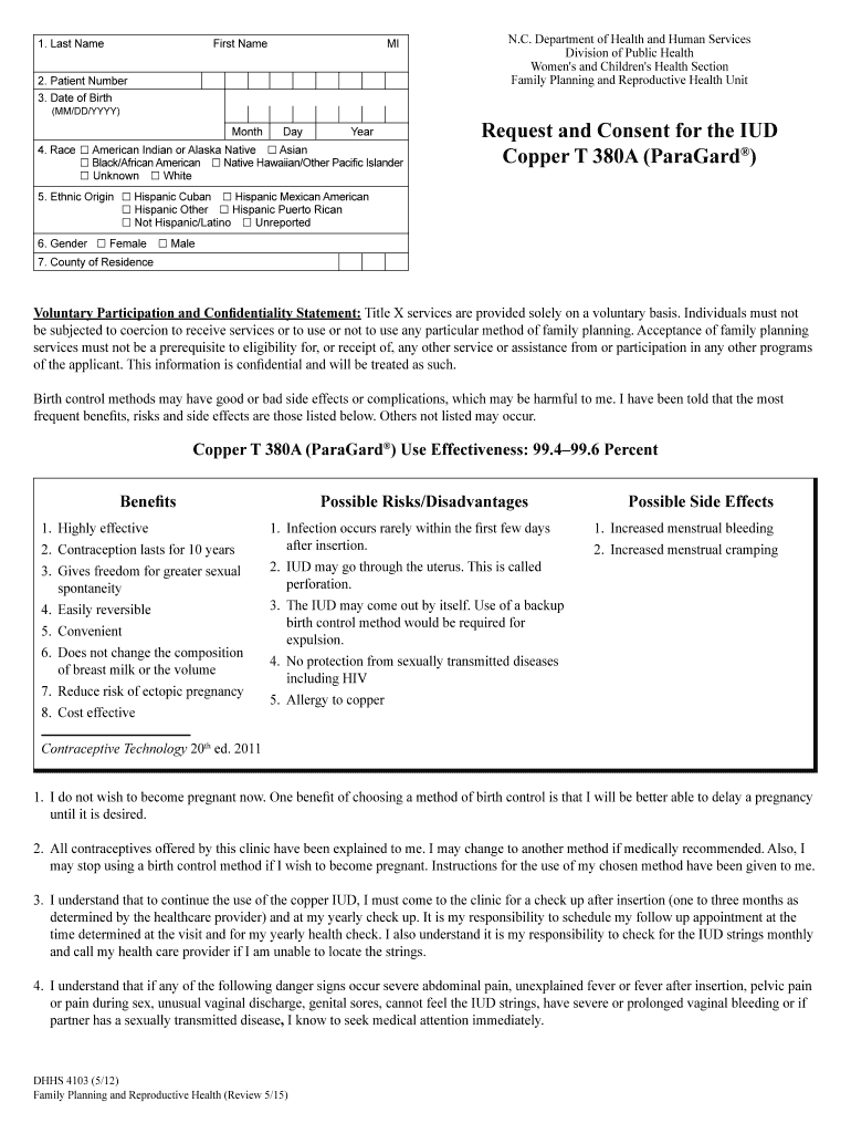  Copper T IUD Consent Form DHHS 4103  Womens Health Branch  Www2 Columbusco 2012