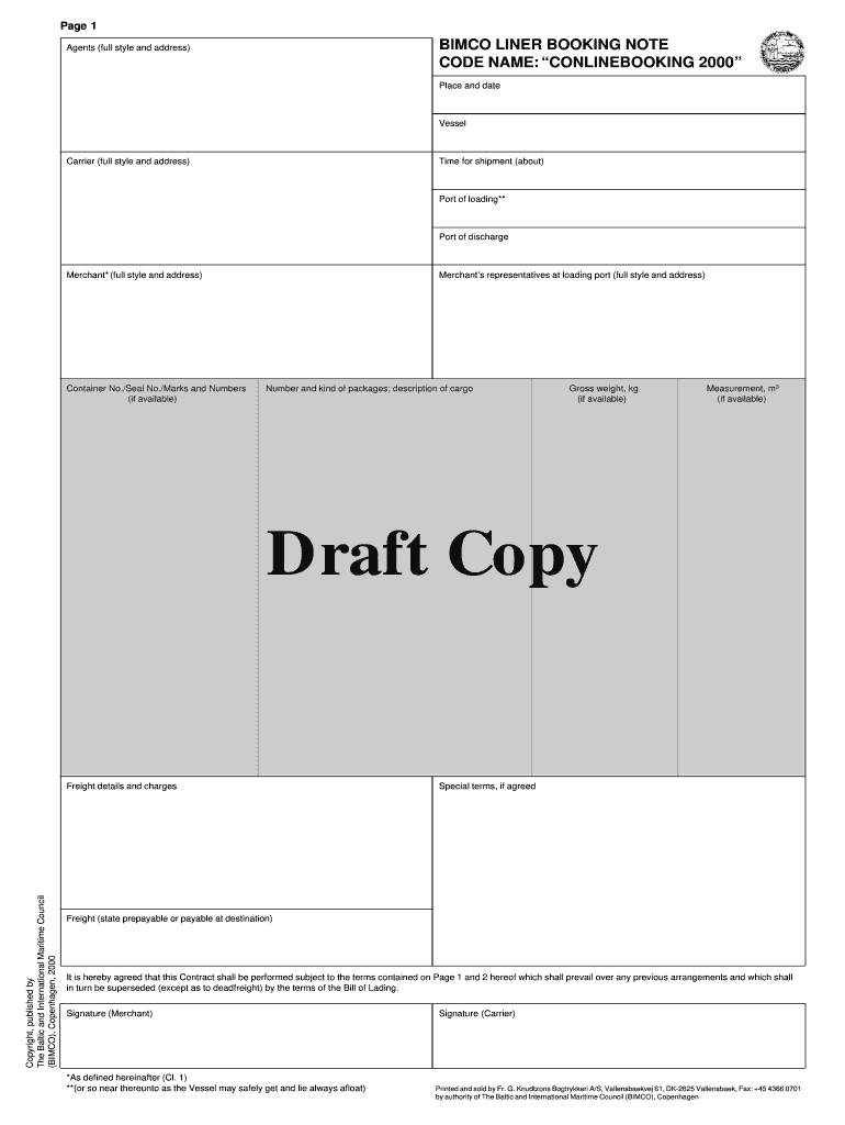 Conline Booking Note  Form