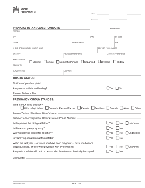 Get and Sign Prenatal Intake Questionnaire Kaiser Permanente Mydoctor Kaiserpermanente 2013-2022 Form