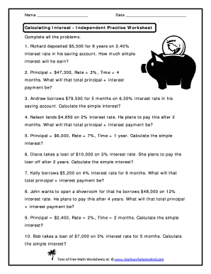 Calculating Interest Independent Practice Worksheet  Form