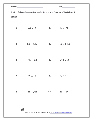 Solving Inequalities Worksheet  Form