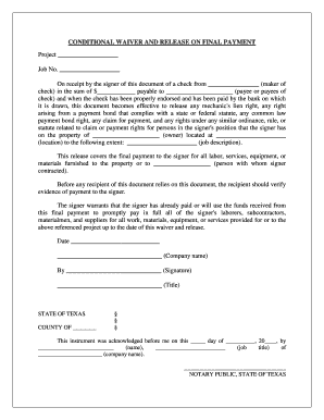 CONDITIONAL WAIVER and RELEASE on FINAL PAYMENT  Form