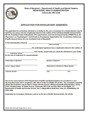 DHMH 34 Application for Involuntary Admission September 2 Dhmh Maryland  Form
