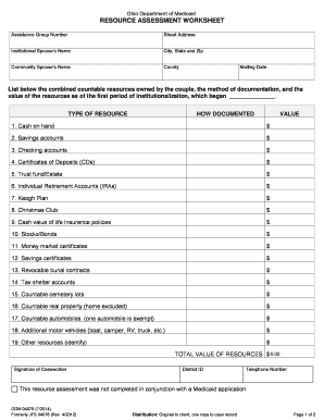 ODM04076 Resource Assessment Worksheet  Form