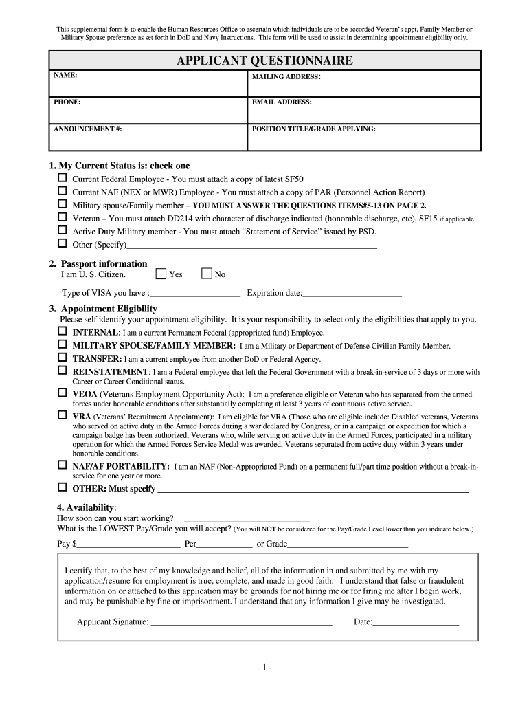 FAMILY MEMBERMILITARY SPOUSE SUPPLEMENT  CNIC  Cnic Navy  Form