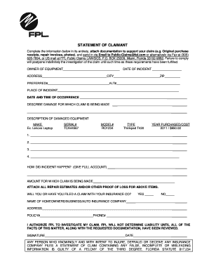 Fpl Claim Form