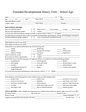 Developmental History School Age Strasburg Family Eyecare  Form