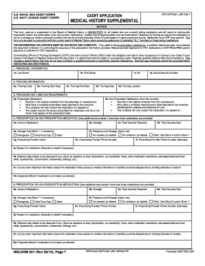 Medical History Supplemental Form US Naval Sea Cadets