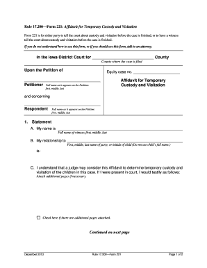 Form 221 Affidavit for Temporary Custody and Visitation Iowacourts