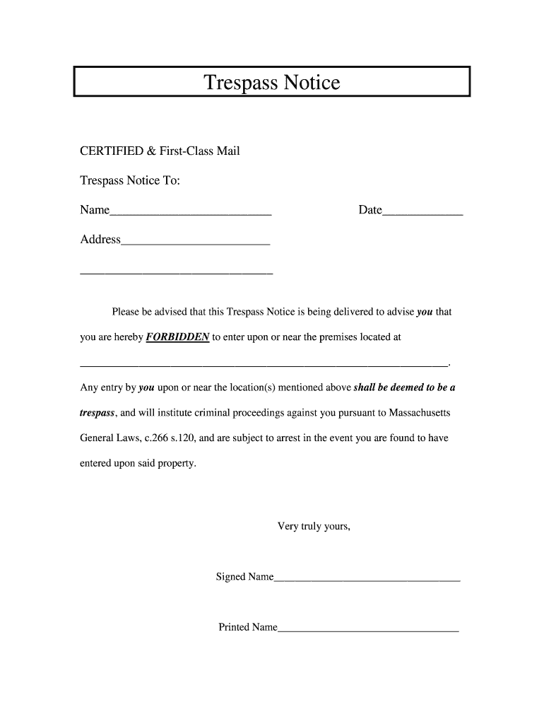Printable No Trespassing Letter  Form