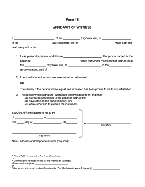Affidavit of Witness  Form