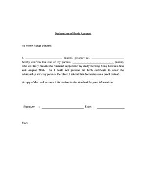 Bank Declaration Letter  Form