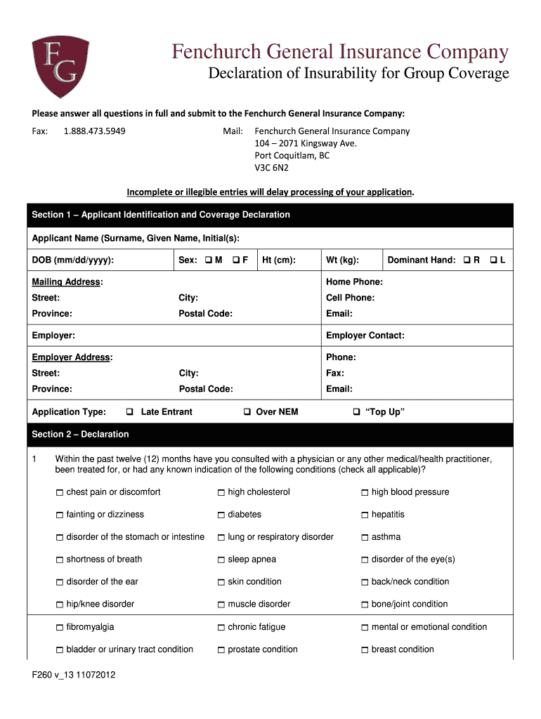  Fenchurch  Declaration of Insurability 2012-2024