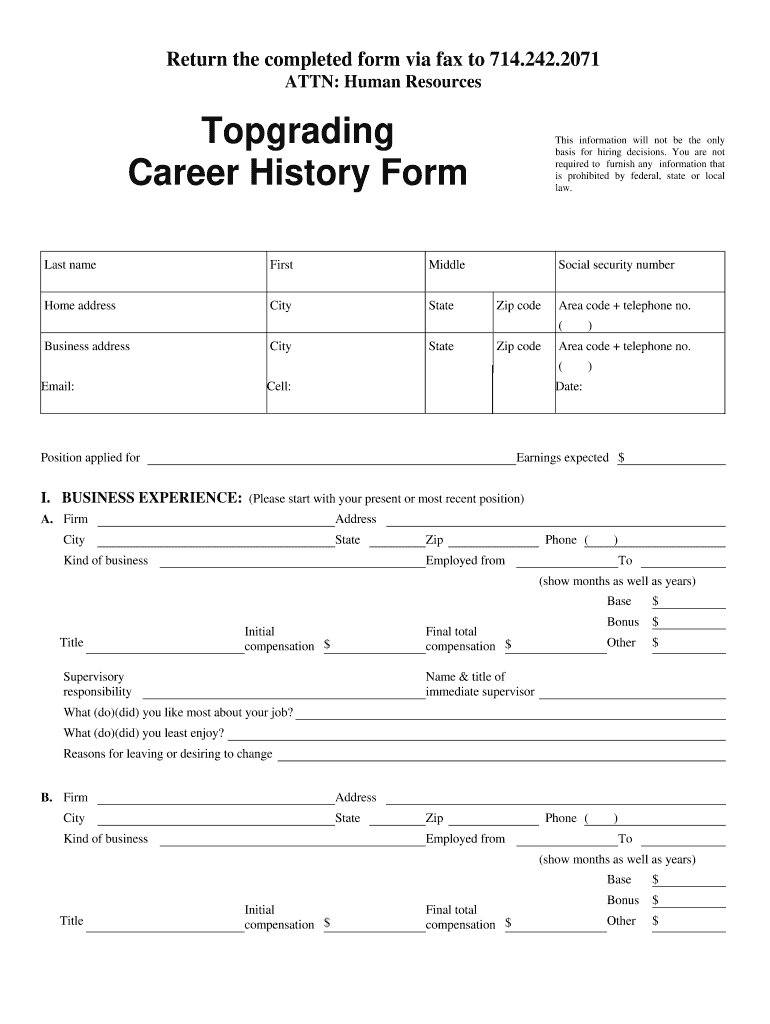 Topgrading Career History Form